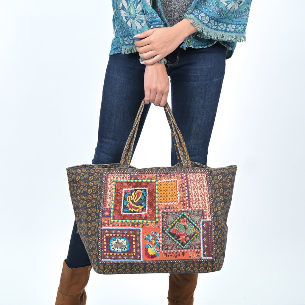 Folklore Garden Patchwork Tote Bag - Black - Che Cose Belle