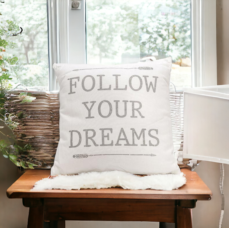 Follow Your Dreams 16in Canvas Pillow Rustic Farmhouse Arrow Throw