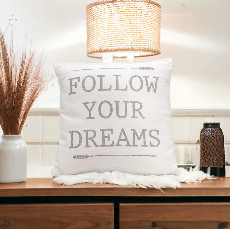 Follow Your Dreams 16in Canvas Pillow Rustic Farmhouse Arrow Throw
