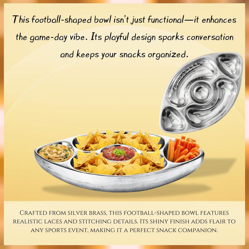 Football Tailgate Superbowl Serving Bowl Silver Brass Snack - Che Cose Belle