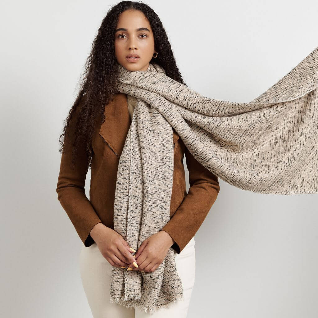 Forest Night Handwoven Neutral Cashmere Merino Scarf - Che Cose Belle