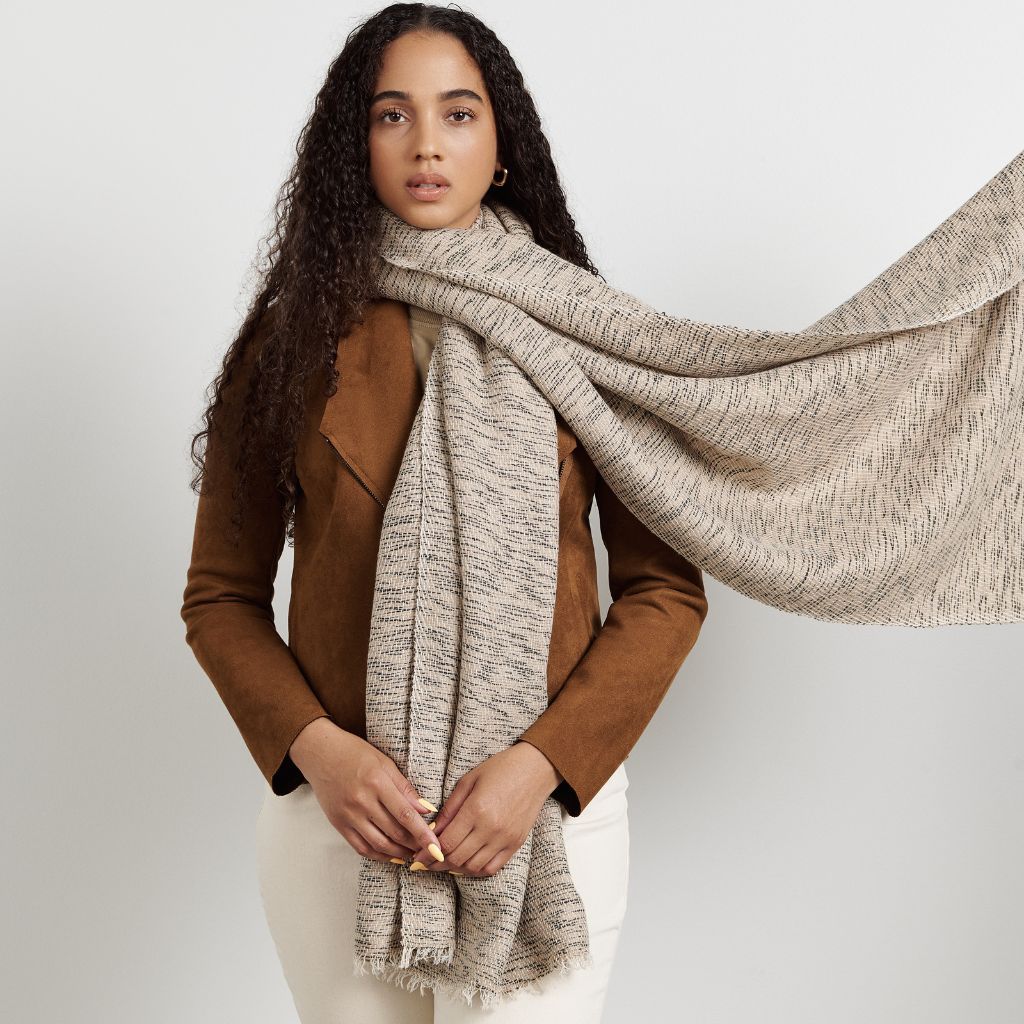 Forest Night Handwoven Neutral Cashmere Merino Scarf - Che Cose Belle