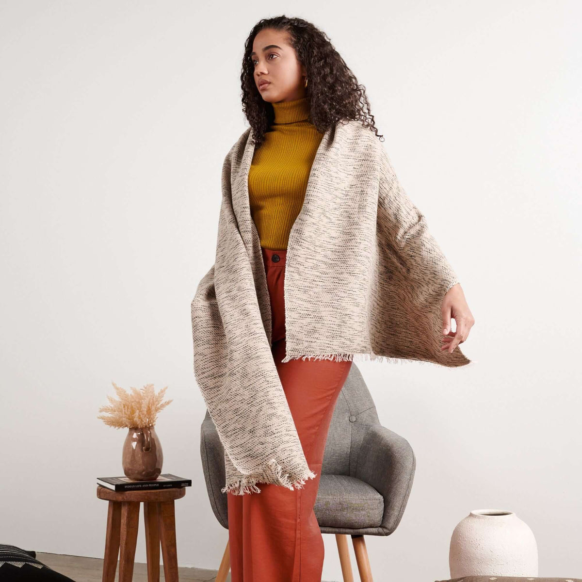 Forest Night Handwoven Neutral Cashmere Merino Scarf - Che Cose Belle