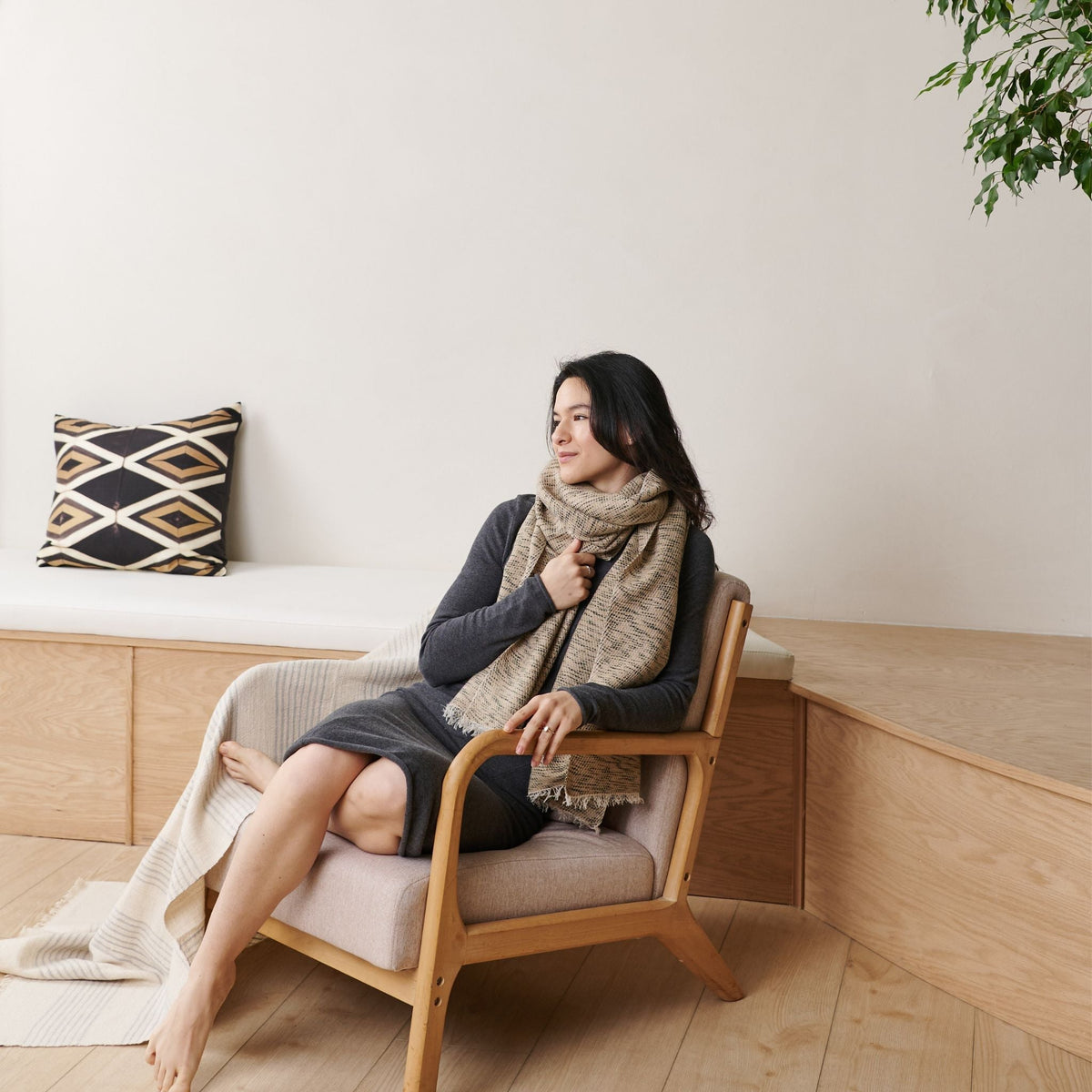 Forest Night Handwoven Neutral Cashmere Merino Scarf - Che Cose Belle