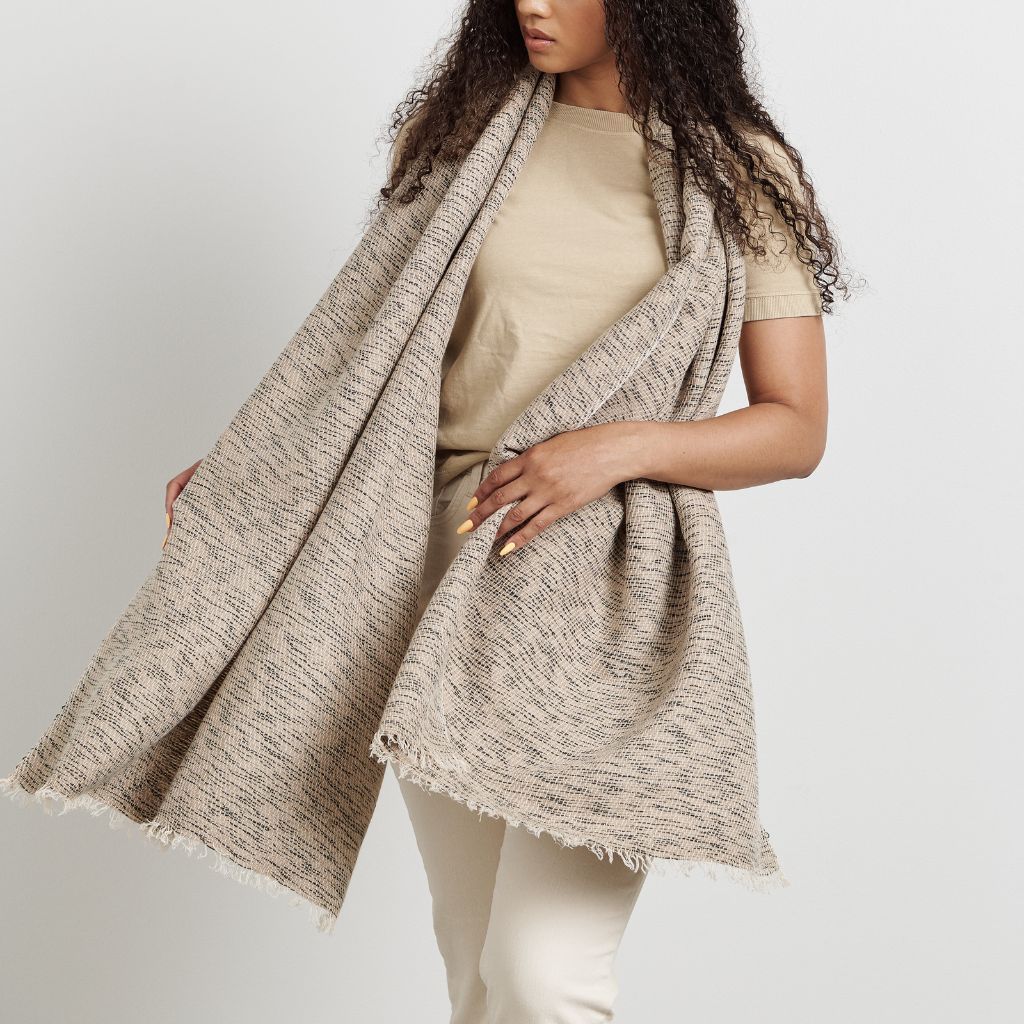 Forest Night Handwoven Neutral Cashmere Merino Scarf - Che Cose Belle