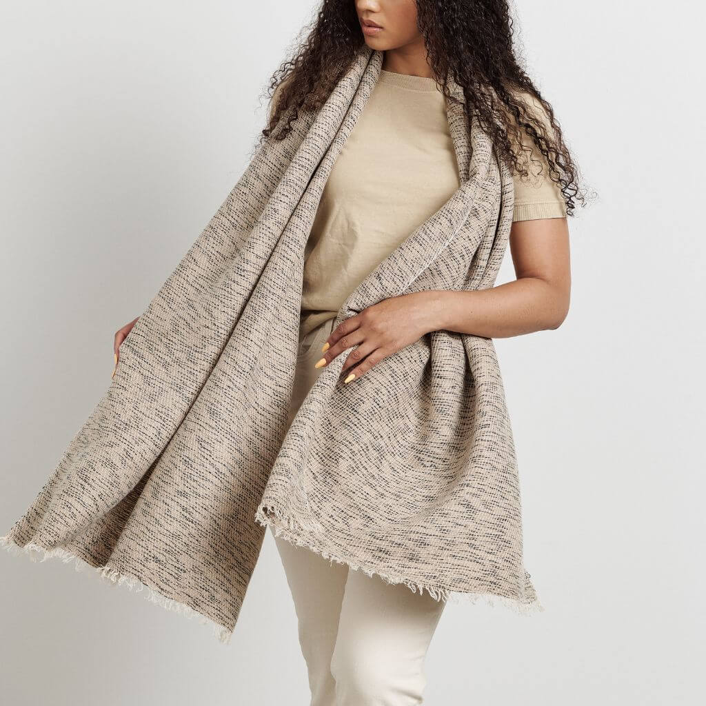 Forest Night Handwoven Neutral Cashmere Merino Scarf - Che Cose Belle