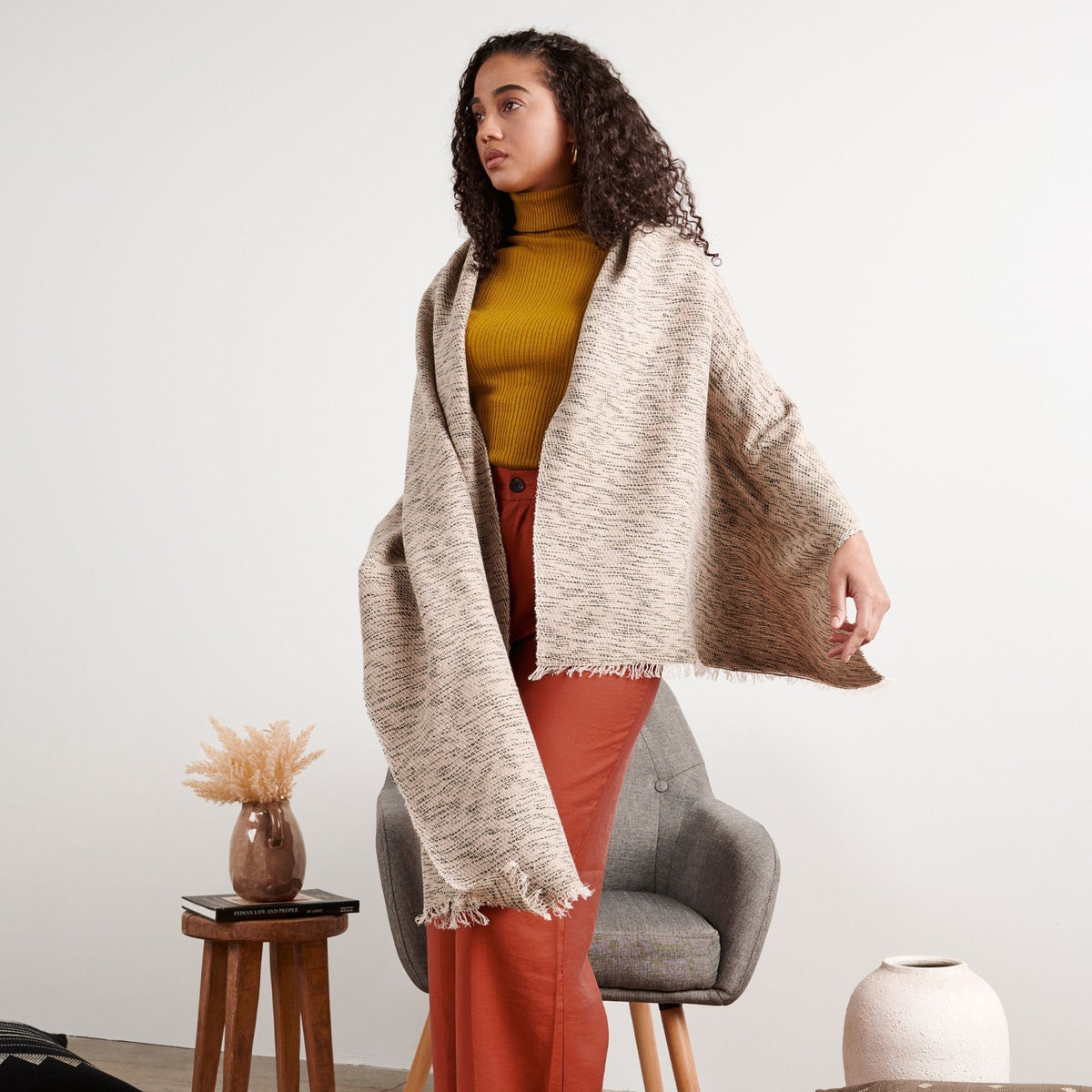 Forest Night Handwoven Neutral Cashmere Merino Scarf - Che Cose Belle