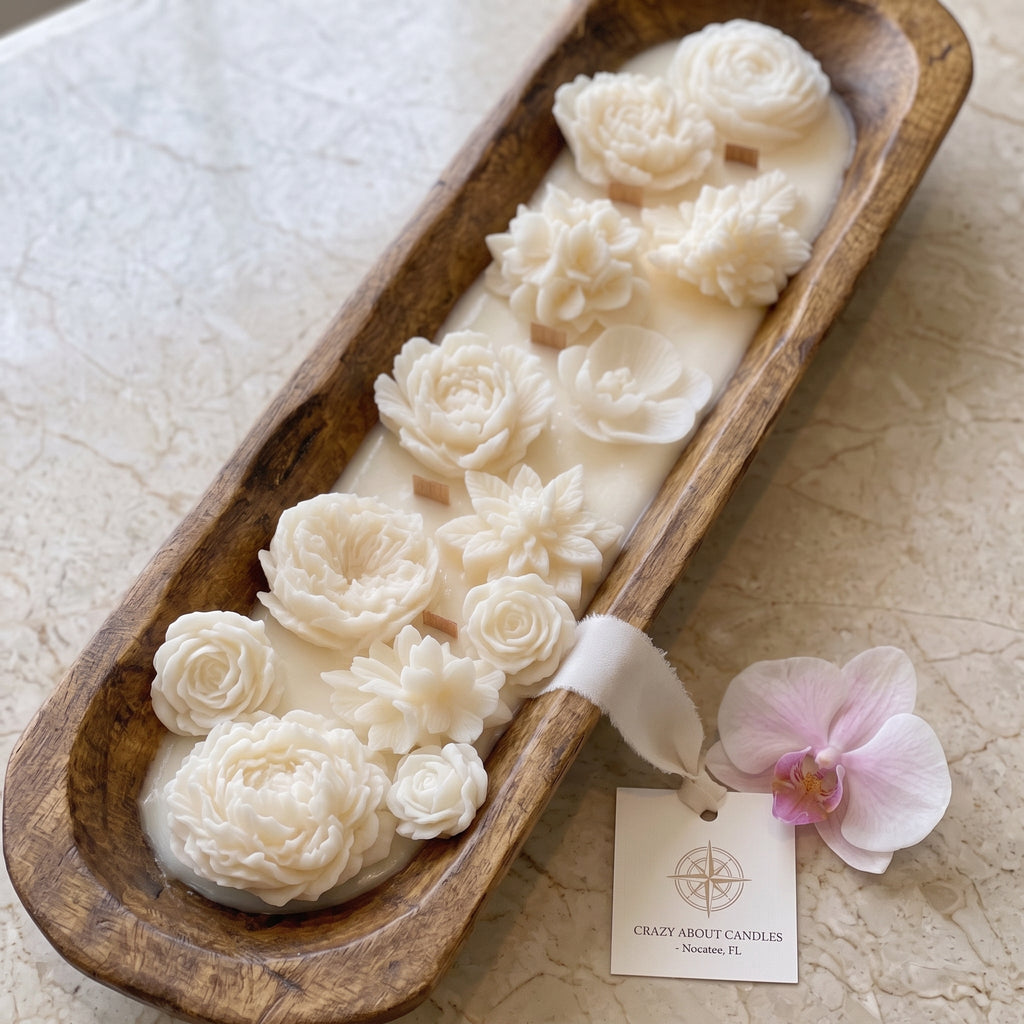 Four Seasons Floral Wooden Dough Bowl Candle - Che Cose Belle