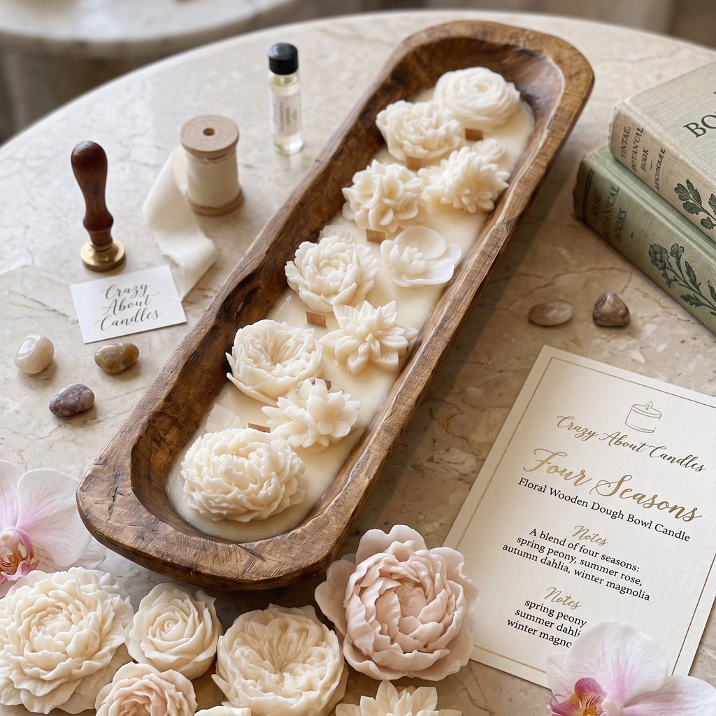 Four Seasons Floral Wooden Dough Bowl Candle - Che Cose Belle