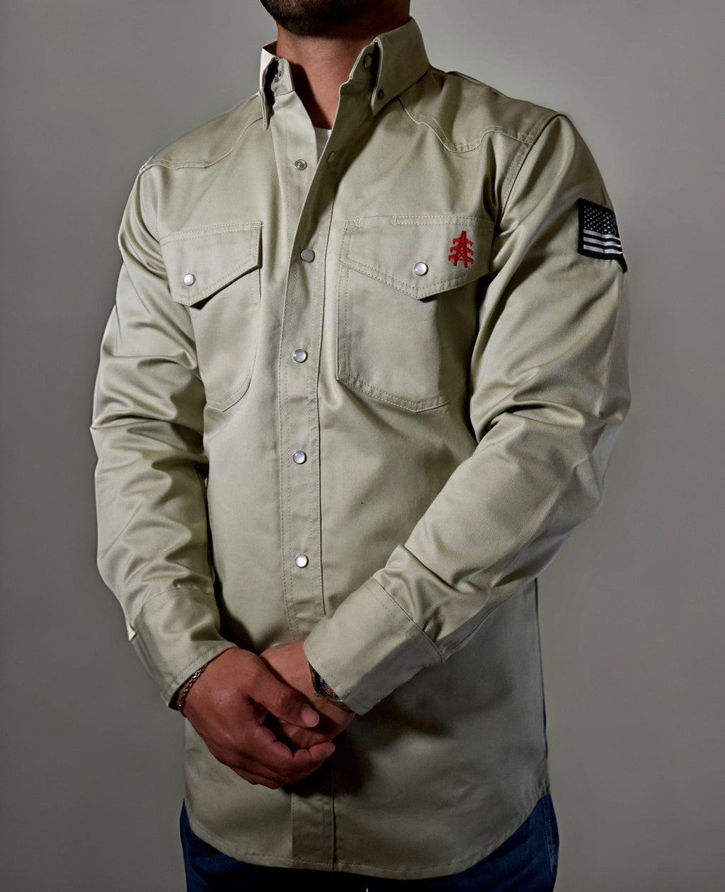 FR Western Style Pearl Snap - Khaki - Che Cose Belle
