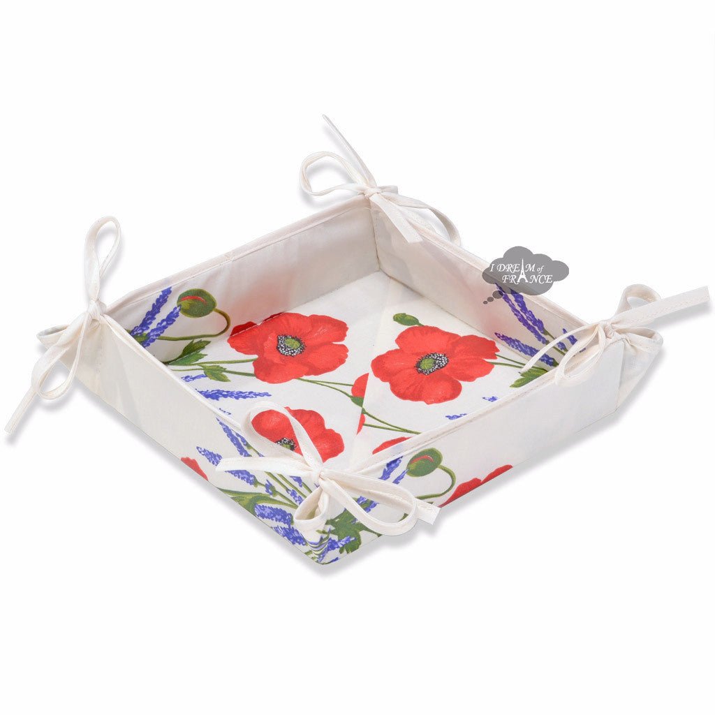 French bread basket - Acrylic - coated Cotton - Poppies ivory - Tissus Toselli - Che Cose Belle