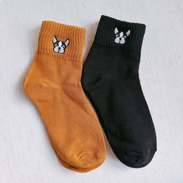 French Bulldog Embroidered Ankle Socks Set Of 2 - Che Cose Belle