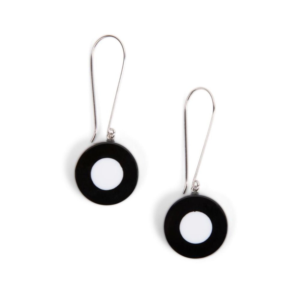 French Dot Pattern Long Wire Earrings (Black & White) - Che Cose Belle