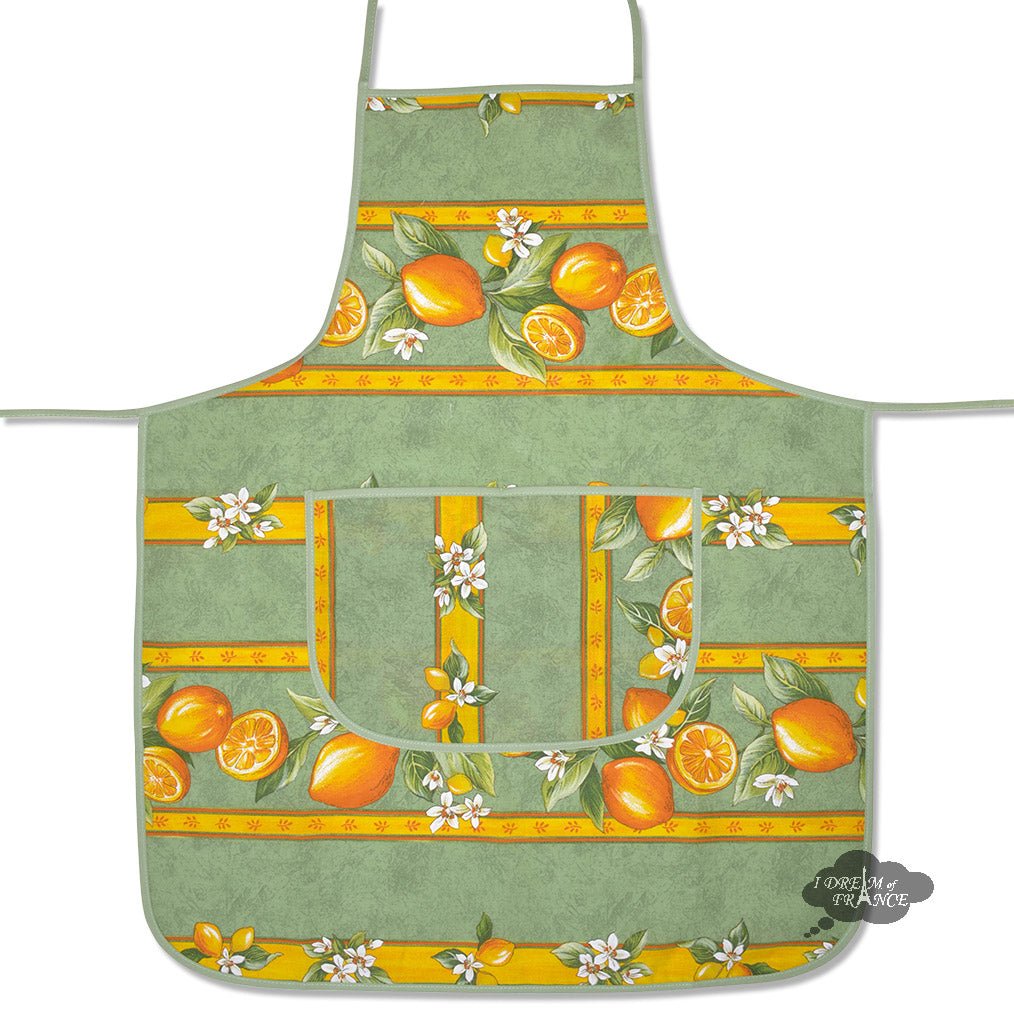 French kitchen apron - 100% cotton - Lemons green | Tissus Toselli - Che Cose Belle