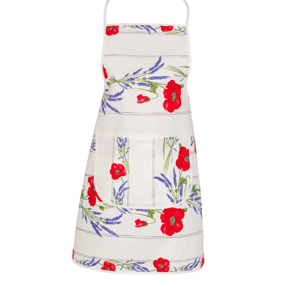 French kitchen apron - 100% Cotton - Poppies ivory | Tissus Toselli - Che Cose Belle