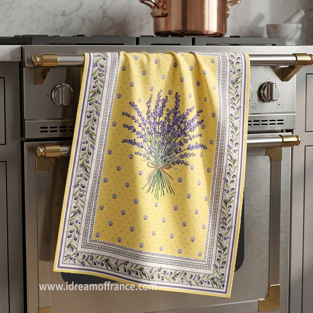 French kitchen towel - Printed cotton - Lauris yellow | Tissus Toselli - Che Cose Belle