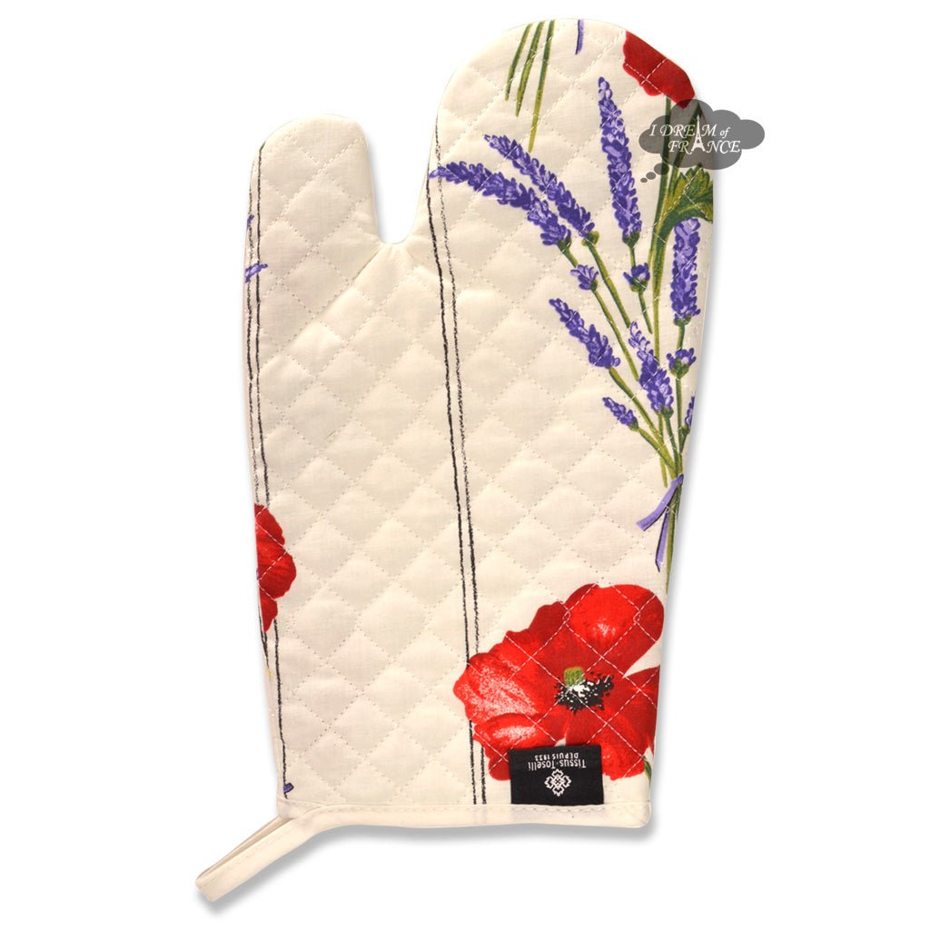 French oven mitt - Cotton - Poppies ivory - Tissus Toselli - Che Cose Belle