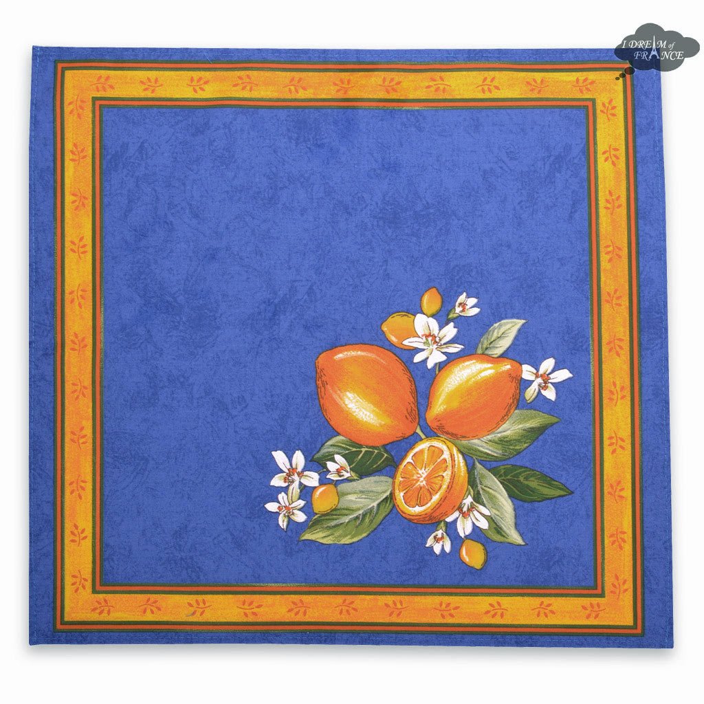 French Provencal napkin - Cotton - Lemons blue | Tissus Toselli - Che Cose Belle