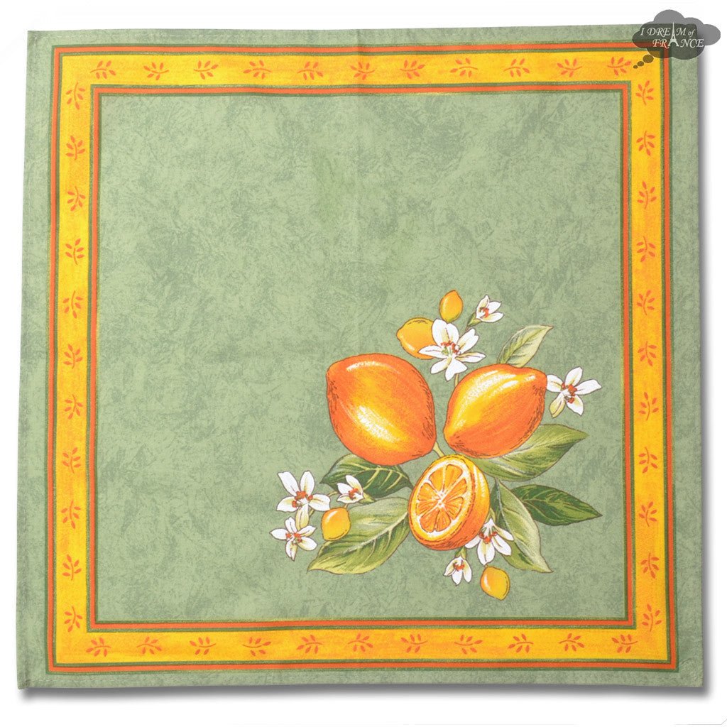 French Provencal napkin - Cotton - Lemons green | Tissus Toselli - Che Cose Belle