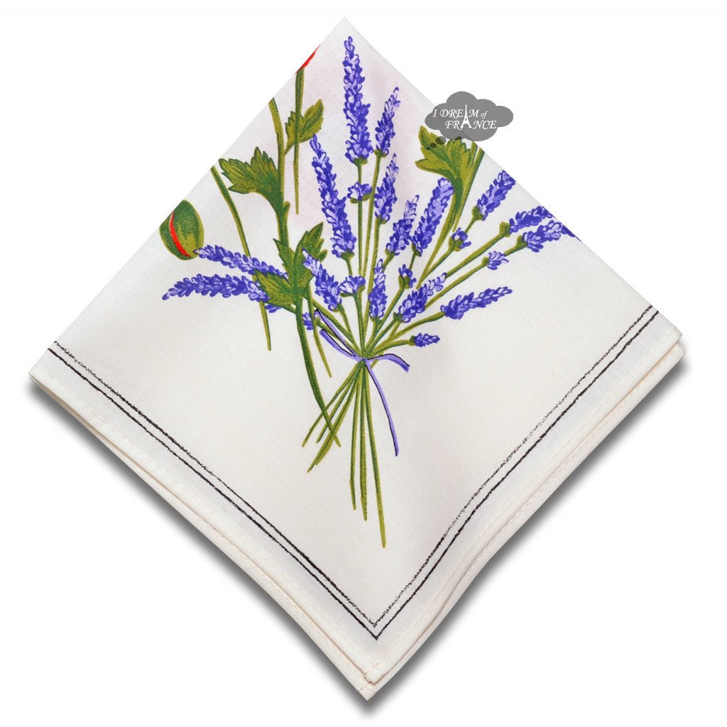 French Provencal napkin - Cotton - Poppies ivory | Tissus Toselli - Che Cose Belle