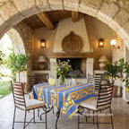 French Provencal tablecloth - Acrylic coated cotton, Spill - proof - 58" square - Lemons blue | Tissus Toselli - Che Cose Belle