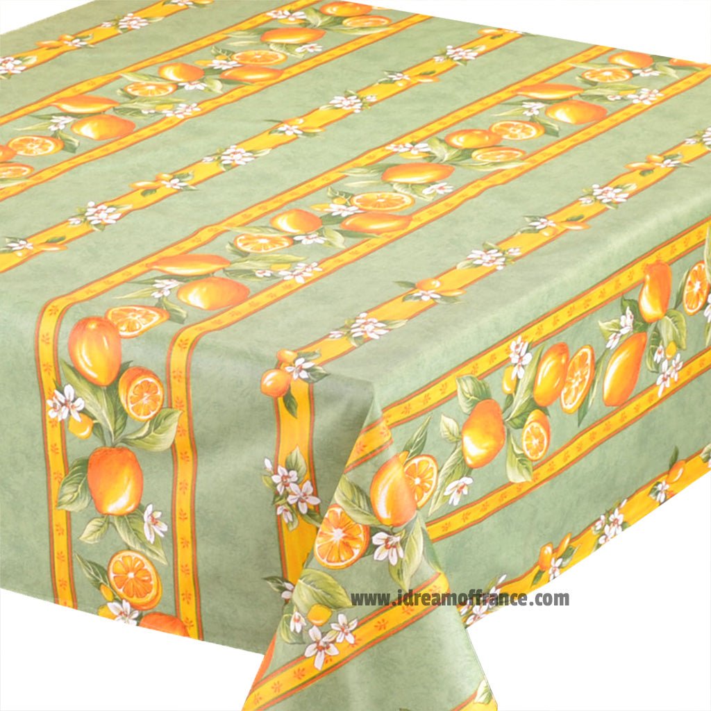 French Provencal tablecloth - Acrylic coated cotton, Spill-proof - 58" square - Lemons green | Tissus Toselli - Che Cose Belle