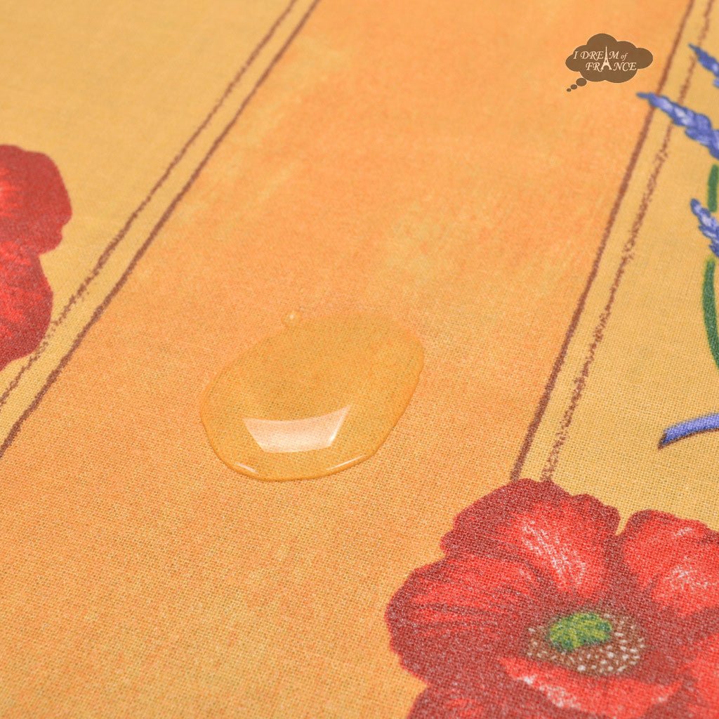 French Provencal tablecloth - Acrylic coated cotton, Spill-proof - 58" square - Poppies yellow | Tissus Toselli - Che Cose Belle