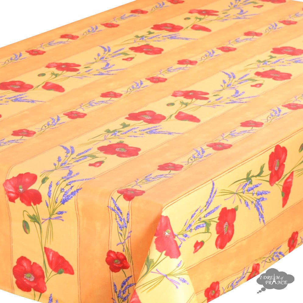 French Provencal tablecloth - Acrylic coated cotton, Spill-proof - 58" square - Poppies yellow | Tissus Toselli - Che Cose Belle