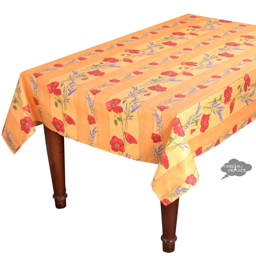French Provencal tablecloth - Acrylic coated cotton, Spill-proof - 58" square - Poppies yellow | Tissus Toselli - Che Cose Belle