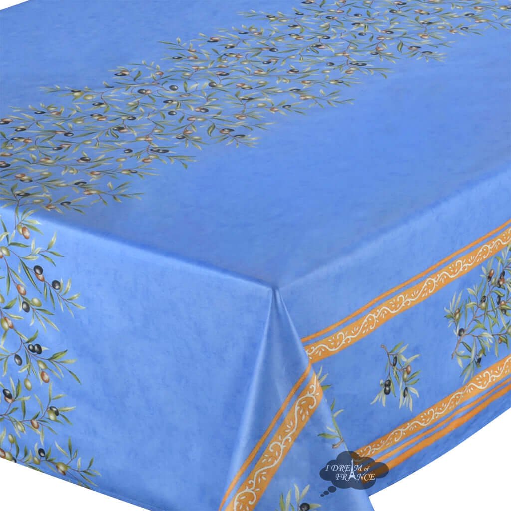 French Provencal tablecloth - Acrylic coated cotton, Spill-proof - 60" square - Clos des Oliviers blue | Label France - Che Cose Belle