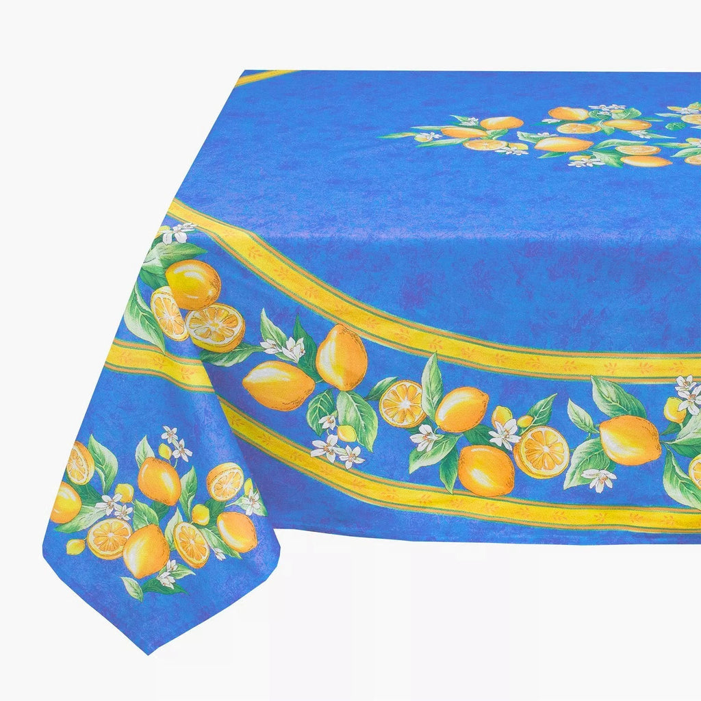 French Provencal tablecloth - Acrylic coated cotton, Spill - proof - 60x96" Rectangular - Lemons blue | Tissus Toselli - Che Cose Belle