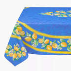 French Provencal tablecloth - Acrylic coated cotton, Spill - proof - 60x96" Rectangular - Lemons blue | Tissus Toselli - Che Cose Belle