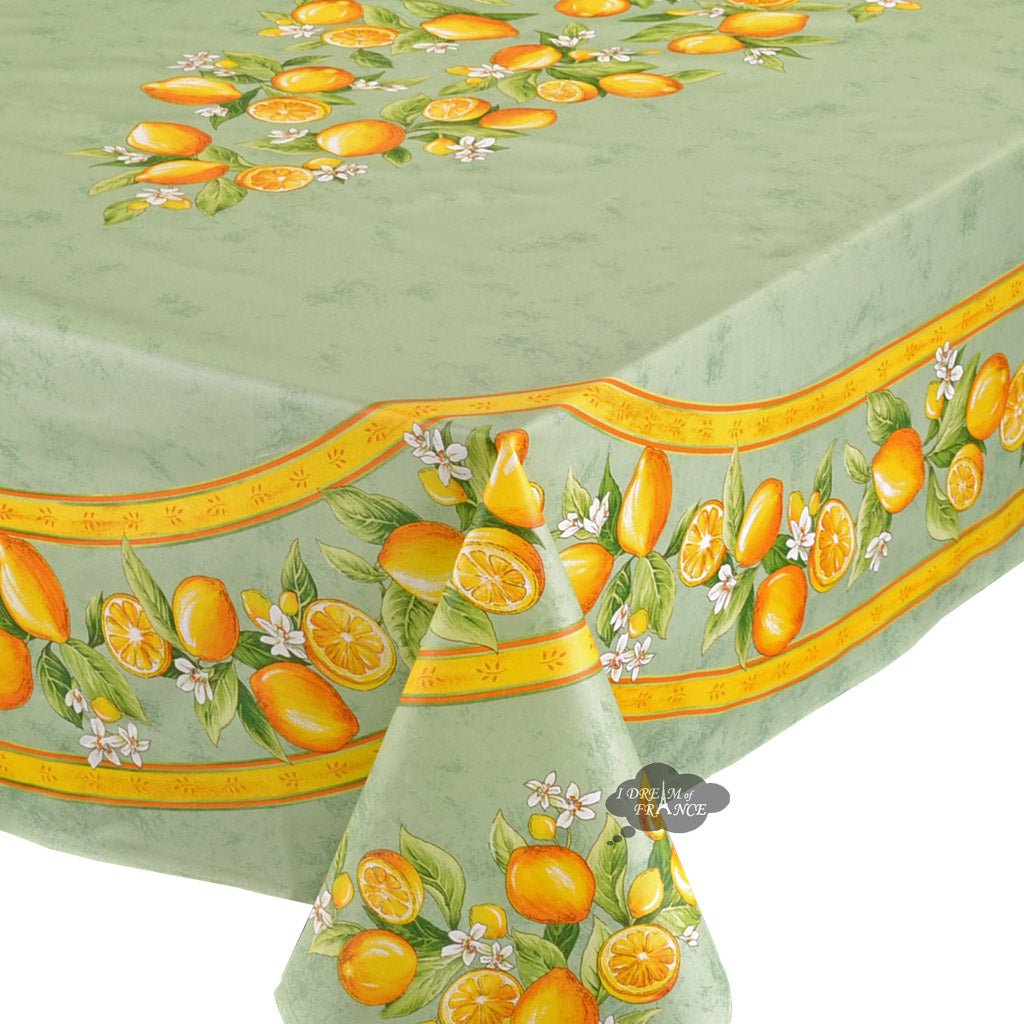 French Provencal tablecloth - Acrylic coated cotton, Spill - proof - 60x96" Rectangular - Lemons green | Tissus Toselli - Che Cose Belle