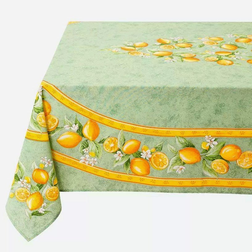 French Provencal tablecloth - Acrylic coated cotton, Spill - proof - 60x96" Rectangular - Lemons green | Tissus Toselli - Che Cose Belle