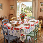 French Provencal tablecloth - Acrylic coated cotton, Spill-proof - 60x96" Rectangular - Poppies ivory | Tissus Toselli - Che Cose Belle