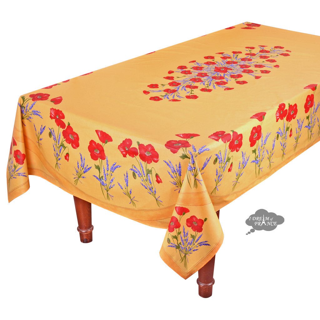 French Provencal tablecloth - Acrylic coated cotton, Spill-proof - 60x96" Rectangular - Poppies yellow | Tissus Toselli - Che Cose Belle