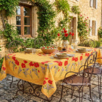 French Provencal tablecloth - Acrylic coated cotton, Spill-proof - 60x96" Rectangular - Poppies yellow | Tissus Toselli - Che Cose Belle
