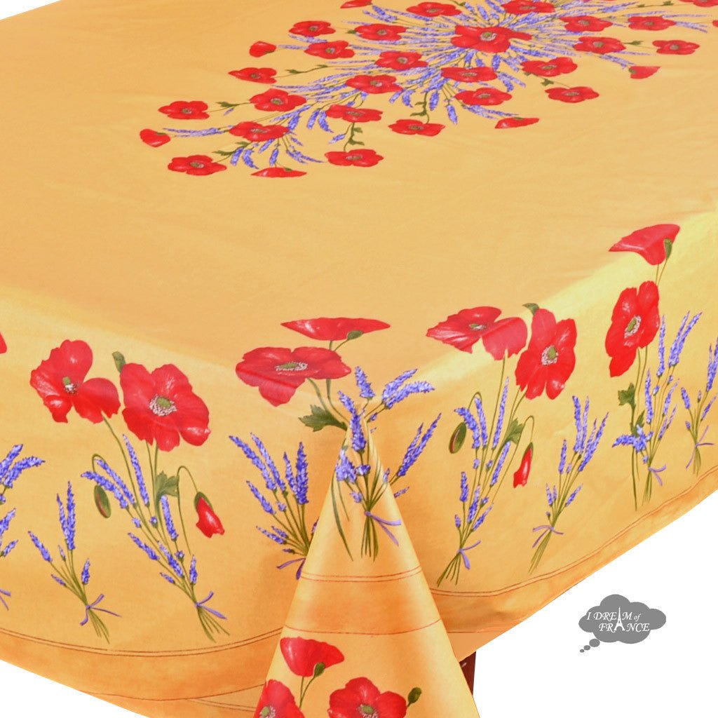 French Provencal tablecloth - Acrylic coated cotton, Spill-proof - 60x96" Rectangular - Poppies yellow | Tissus Toselli - Che Cose Belle