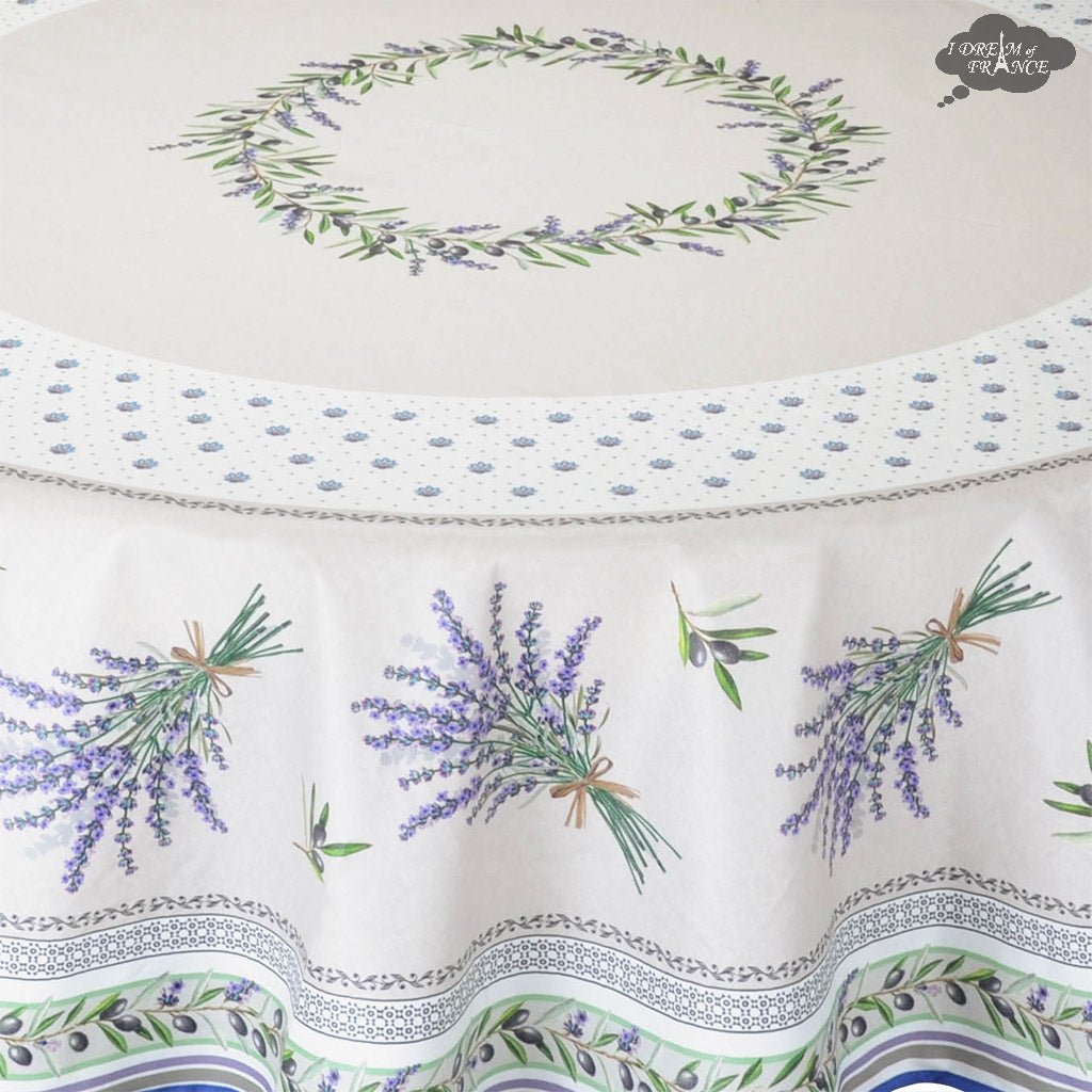French Provencal tablecloth - Acrylic coated cotton, Spill-proof - 70" round - Lauris natural | Tissus Toselli - Che Cose Belle