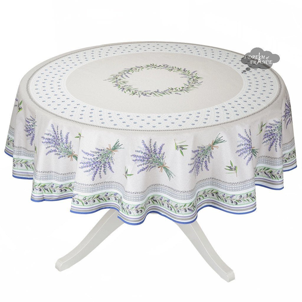 French Provencal tablecloth - Acrylic coated cotton, Spill-proof - 70" round - Lauris natural | Tissus Toselli - Che Cose Belle