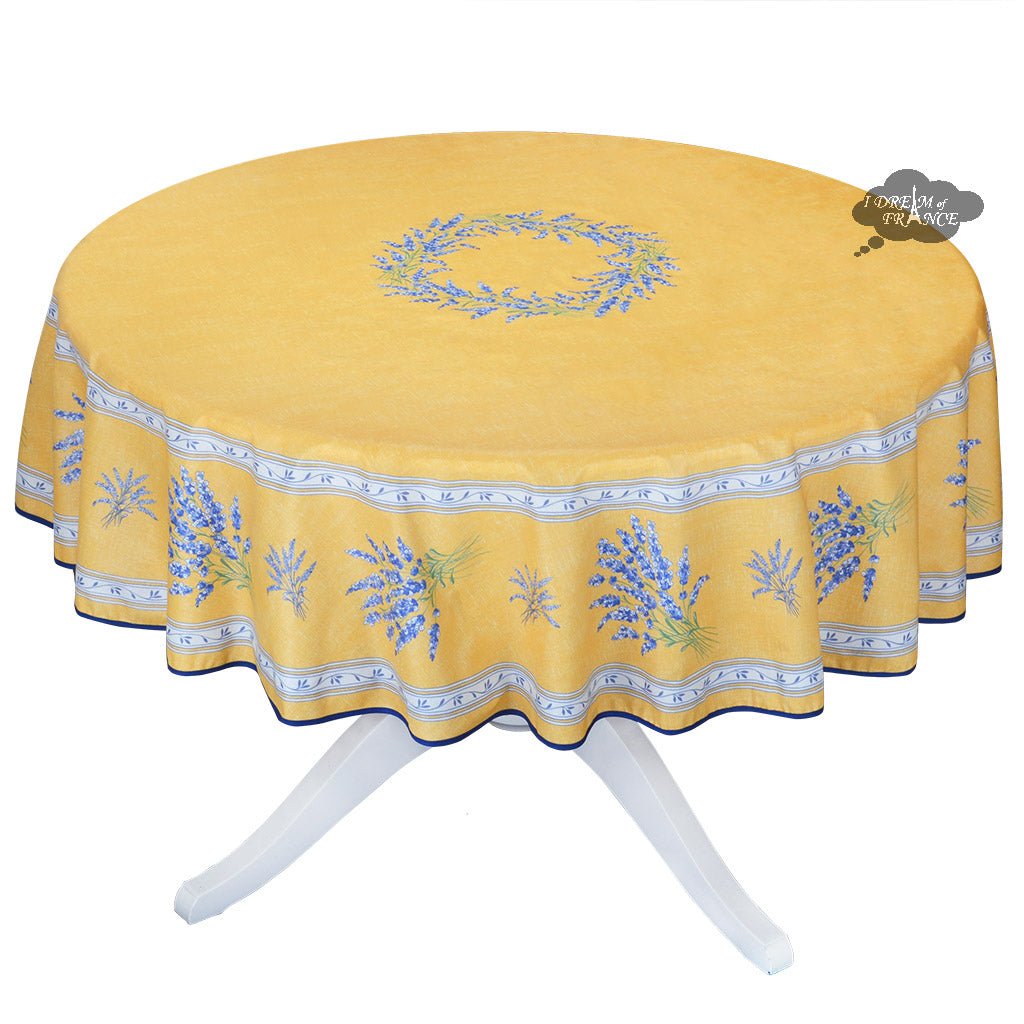 French Provencal tablecloth - Acrylic coated cotton, Spill-proof - 70" Round - Valensole yellow | Label France - Che Cose Belle