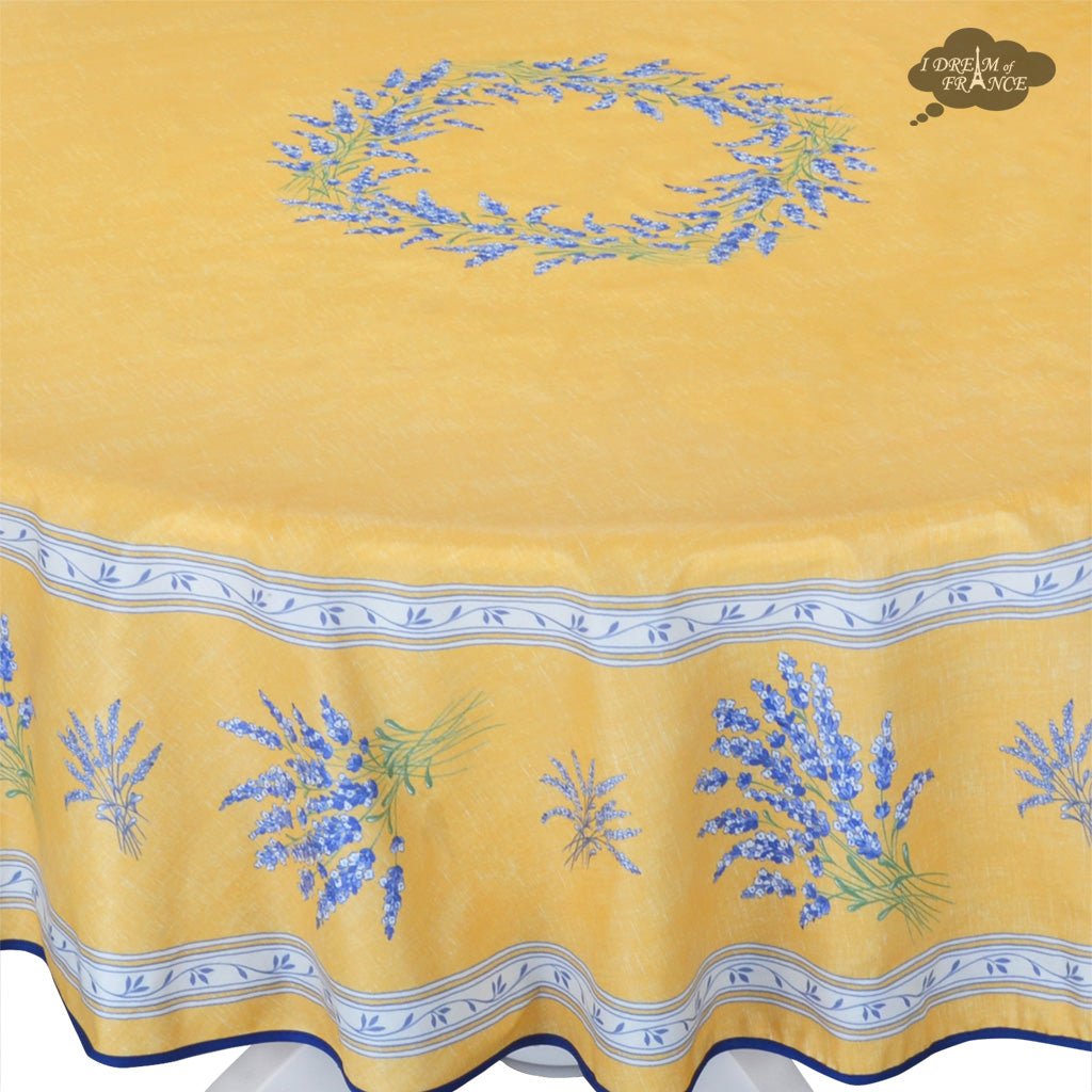 French Provencal tablecloth - Acrylic coated cotton, Spill-proof - 70" Round - Valensole yellow | Label France - Che Cose Belle