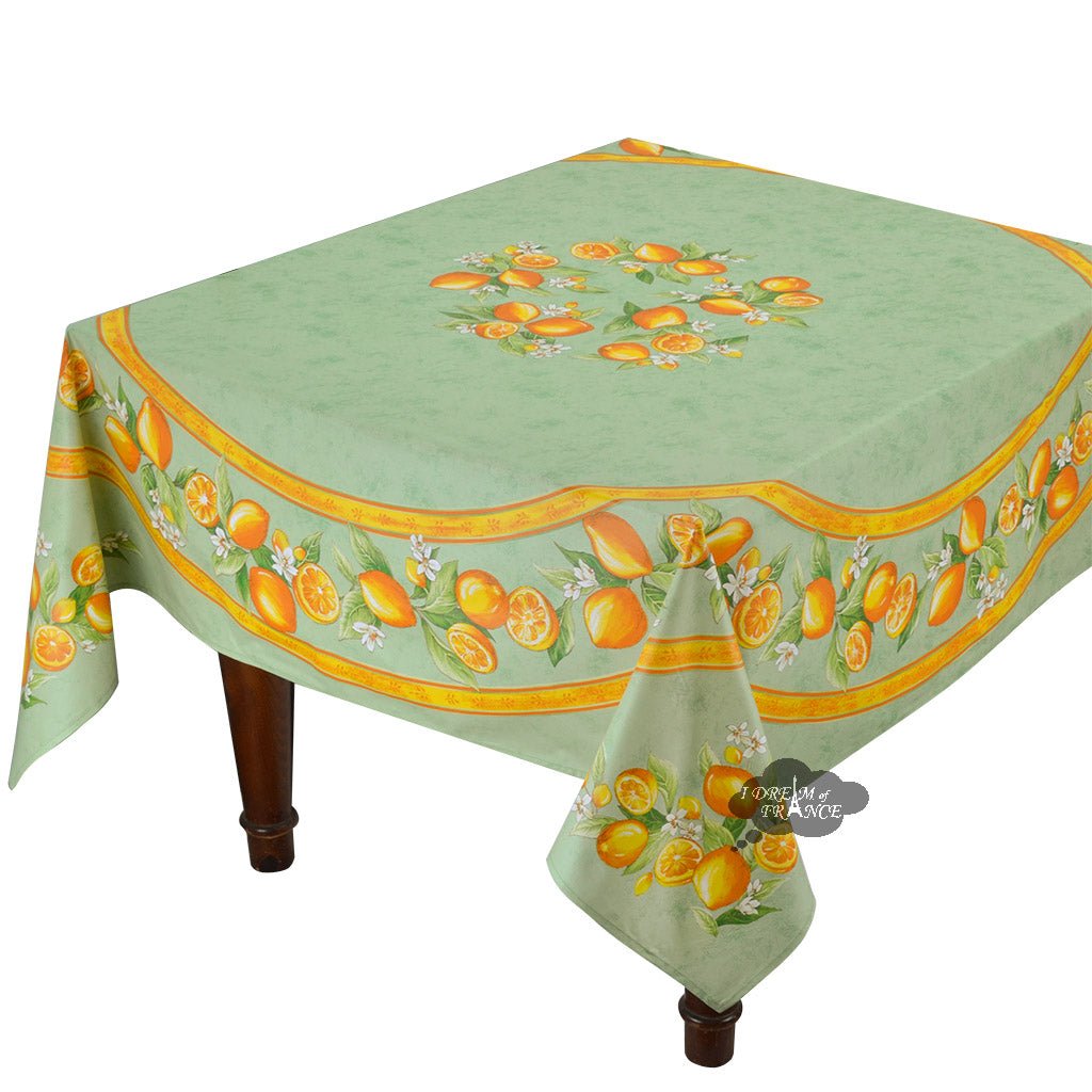 French Provencal tablecloth - Acrylic coated cotton, Spill - proof - 70" square - Lemons green | Tissus Toselli - Che Cose Belle