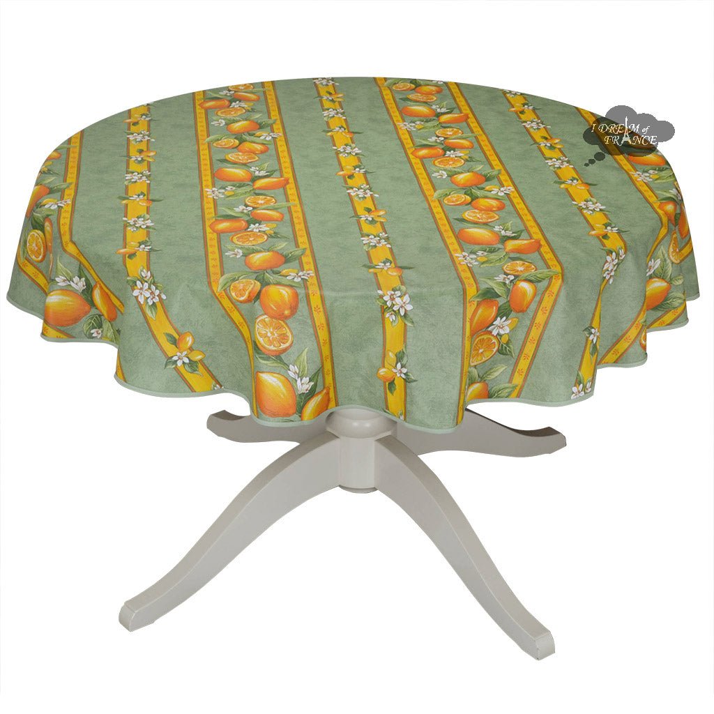 French Provencal tablecloth - Cotton, natural or acrylic-coated - 58" round - Lemon green | Tissus Toselli - Che Cose Belle