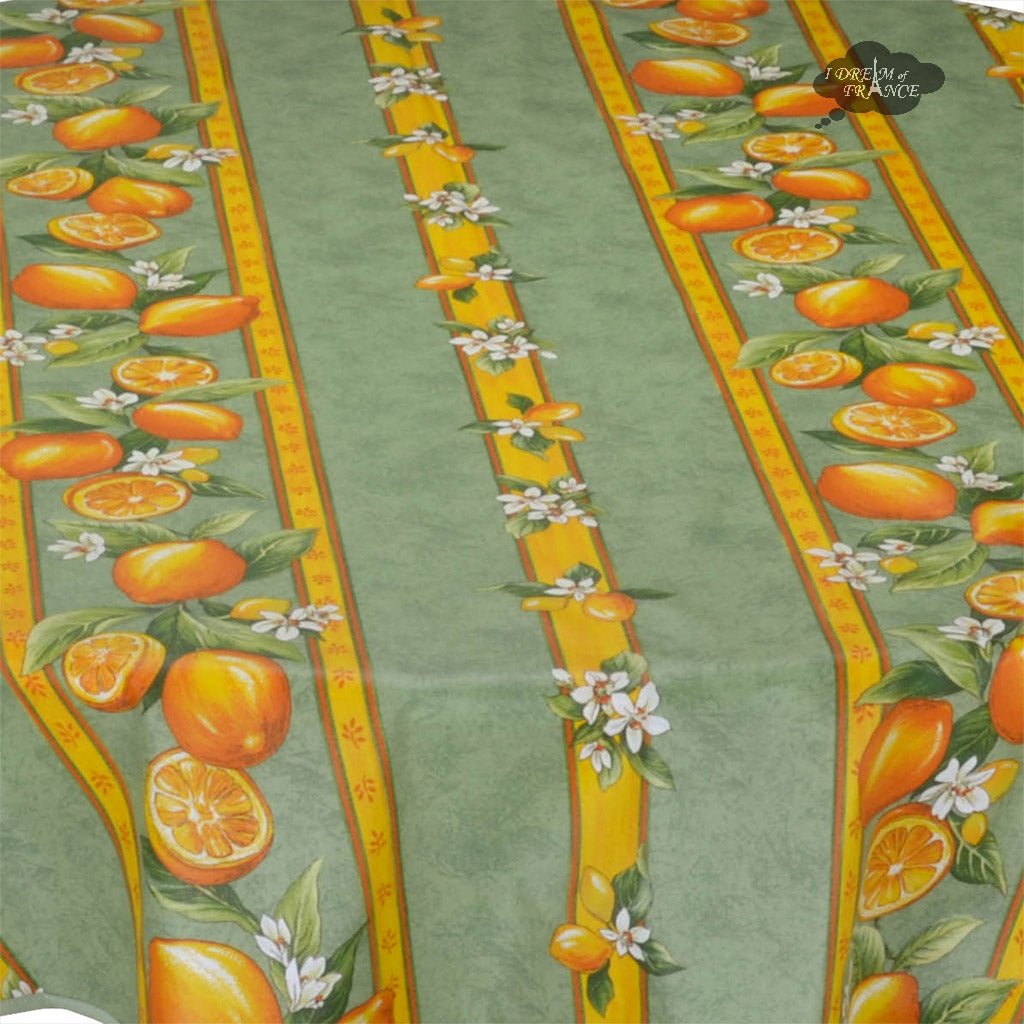 French Provencal tablecloth - Cotton, natural or acrylic-coated - 58" round - Lemon green | Tissus Toselli - Che Cose Belle