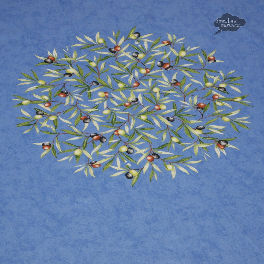 French Provencal tablecloth - Cotton, natural or acrylic-coated - 70" round - Clos des Oliviers blue | Label France - Che Cose Belle