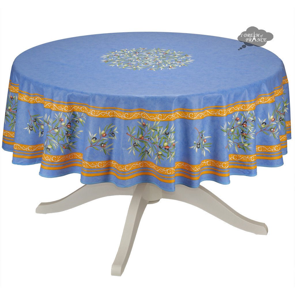 French Provencal tablecloth - Cotton, natural or acrylic-coated - 70" round - Clos des Oliviers blue | Label France - Che Cose Belle