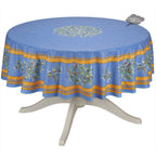 French Provencal tablecloth - Cotton, natural or acrylic-coated - 70" round - Clos des Oliviers blue | Label France - Che Cose Belle