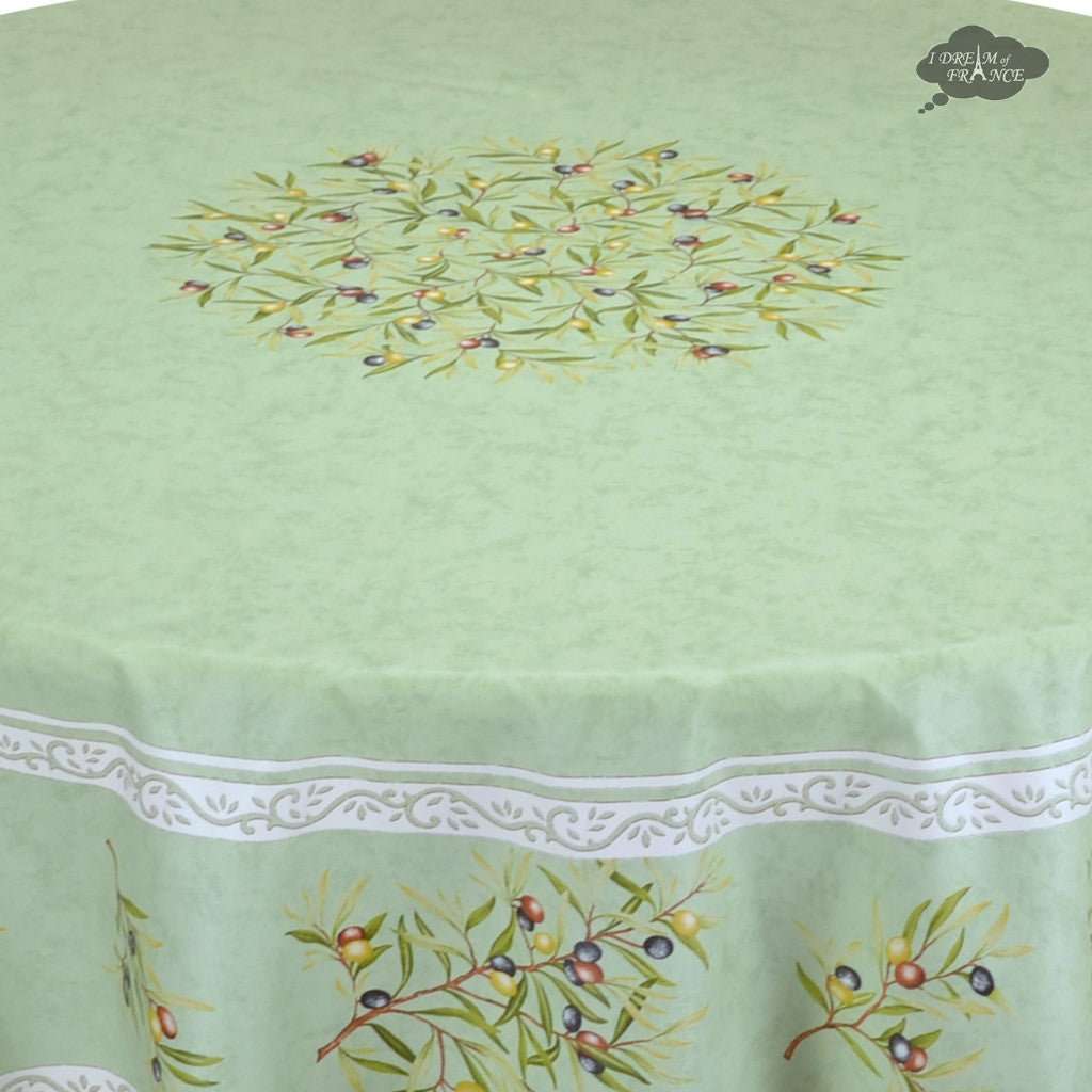 French Provencal tablecloth - Cotton, natural or acrylic-coated - 70" round - Clos des Oliviers green | Label France - Che Cose Belle