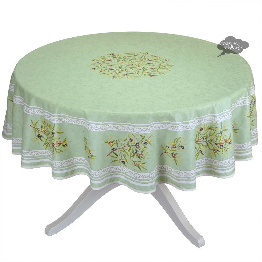 French Provencal tablecloth - Cotton, natural or acrylic-coated - 70" round - Clos des Oliviers green | Label France - Che Cose Belle